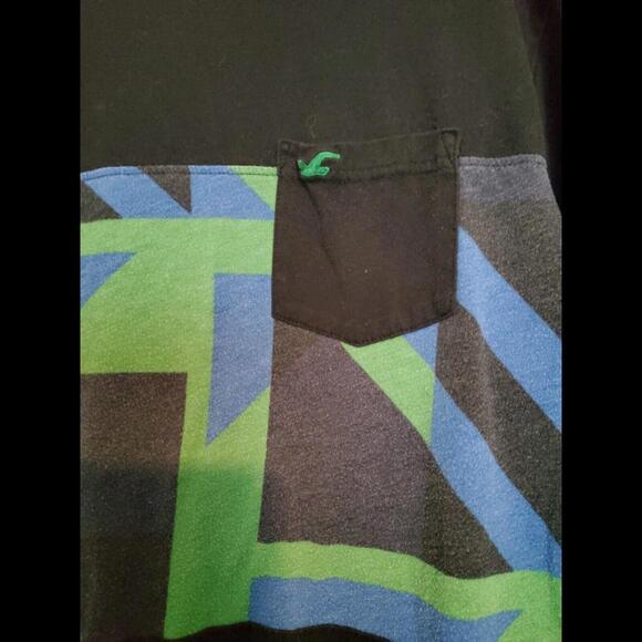 Hollister Men's Graphic Print T-Shirt Blue Green Logo Pocket Small - Picture 2 of 5